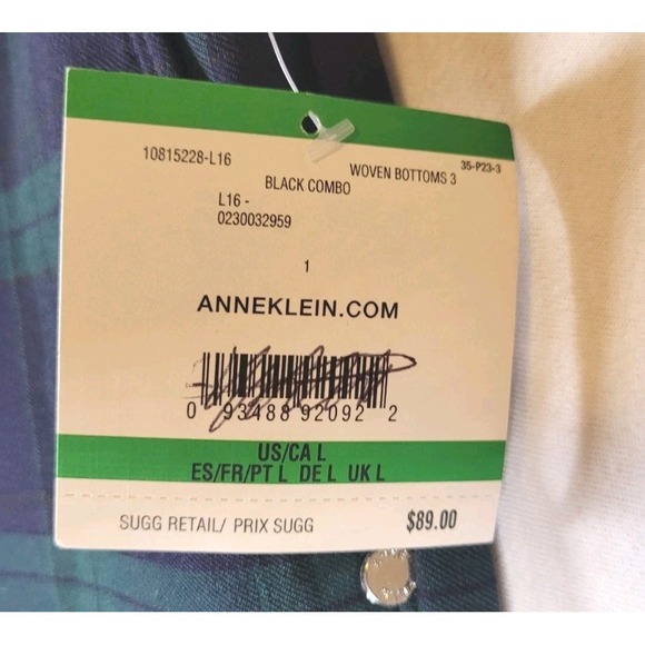 Anne Klein Pants Stretch Green Navy Striped Slash Pockets Slim Ankle Size Large - Picture 3 of 9